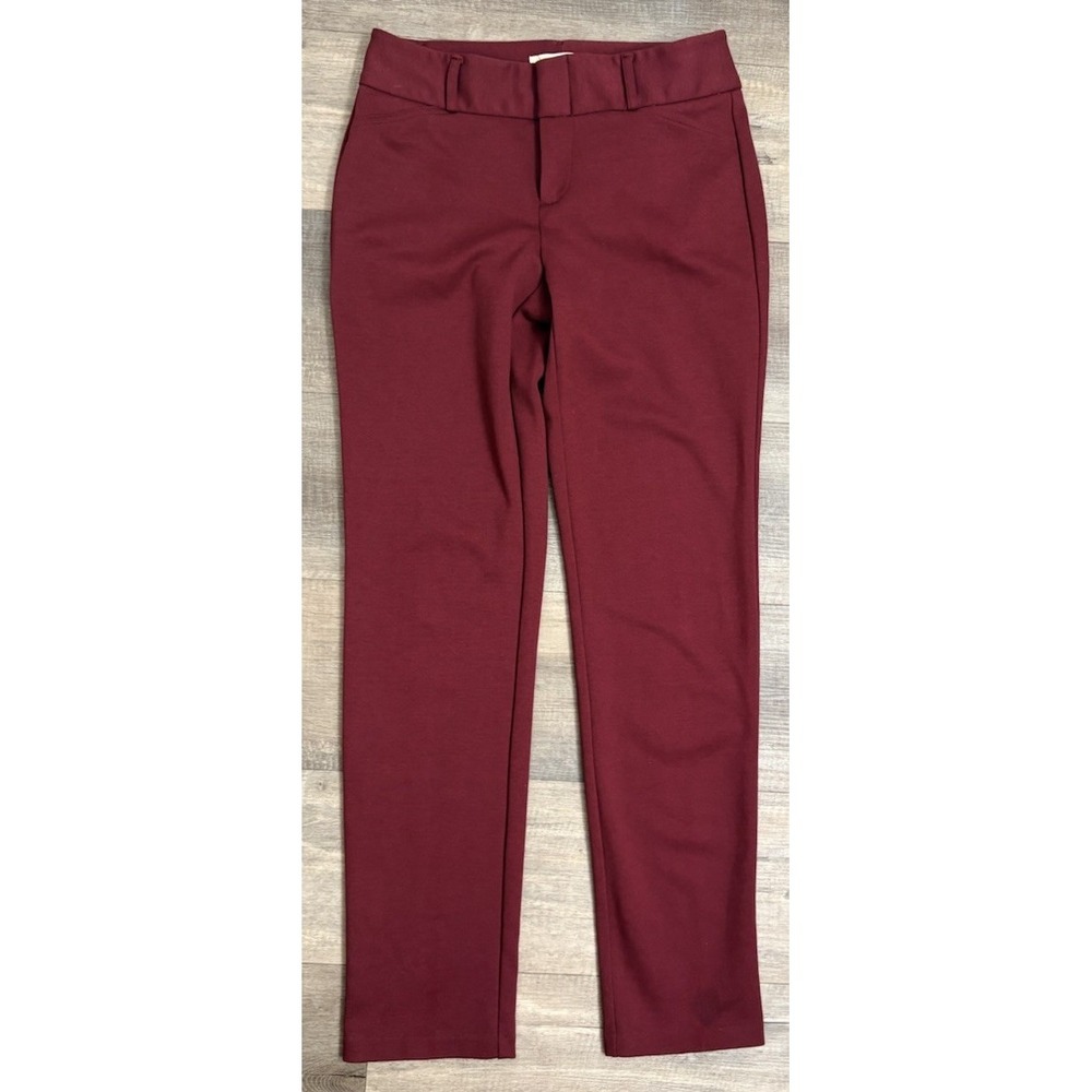 Michael Kors Womens Ponte Knit Dress Pants 4 Maroon Gold Logo Trousers 14x29.5
